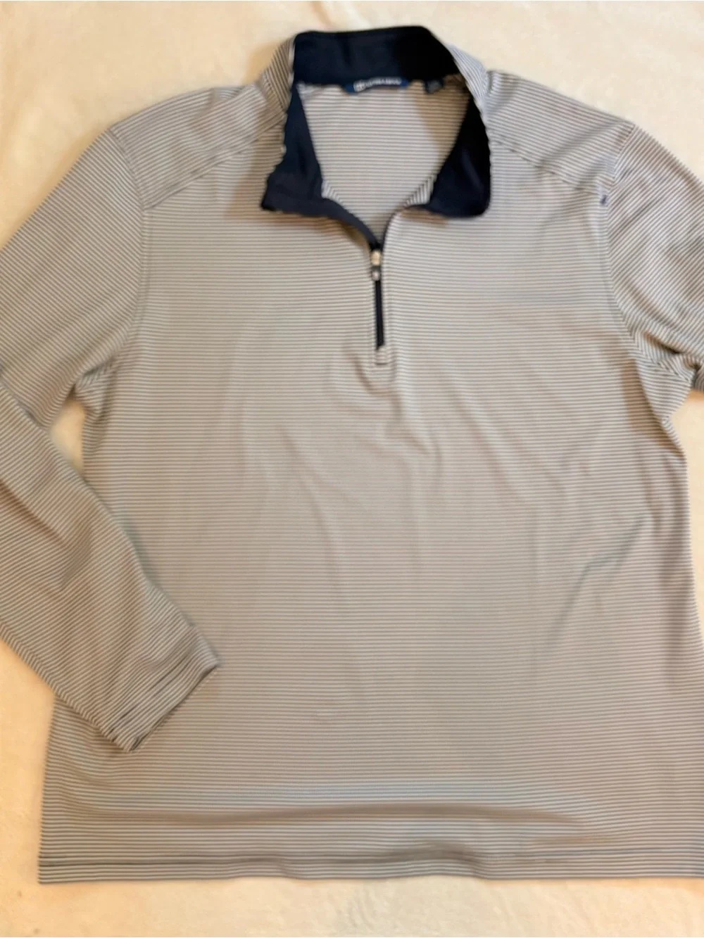 Cutter & Buck Men's Navy White Striped 1/4 Zip Performance Pullover Sz L